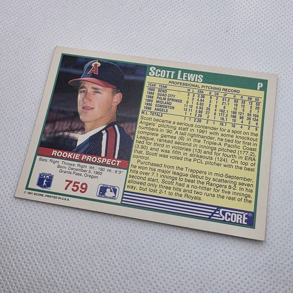1991 Score Scott Lewis California Angels #759 Rookie Prospect Baseball Card - Picture 4 of 4